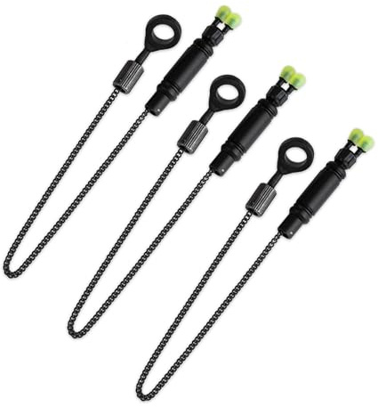 A&N Set di 3 indicatori di morso per pesca alla carpa con catena da 20 cm – Indicatore di morso nero per indicatore di morso elettrico, supporto cavo regolabile