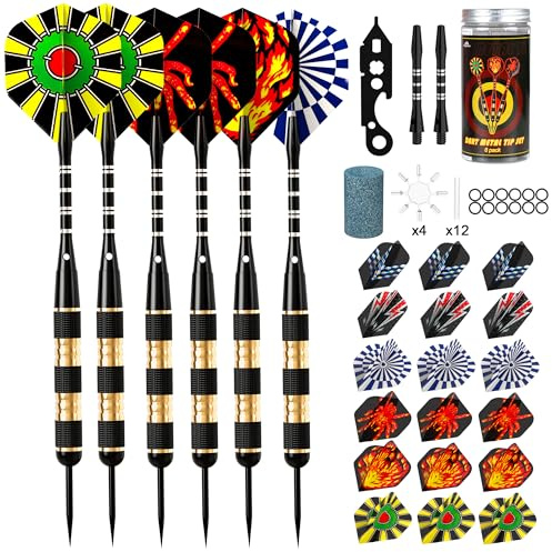Alyoen Steel Tip Darts Steel Tip Set Professional Darts, 20/24/26Grams Metal Tipped Dart with Aluminium Shafts, Plastic Shafts, Flights, O'Rings, Spring Rings, Sharpener, Dart Accessories Kit