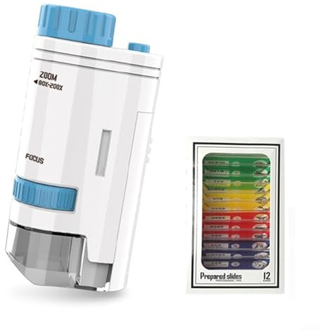 Portable Handheld Microscope for Children 200x with LED Light, Pocket Microscope for Kids Ages 8-12, 60X-120X Zoom Science Toy for STEM Learning(Blue)