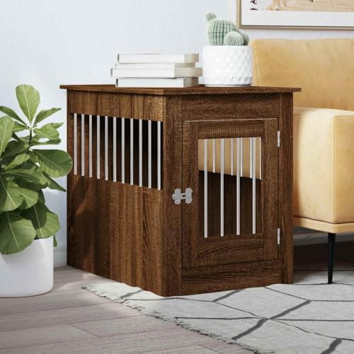 sephironlbb Hundbur i möbelstil brun ekutseende med stål och trämaterial 55 x 80 x 68 cm, låsbar dörr, ventilation, multifunktionell hundsovplats och sidobord för vardagsrum