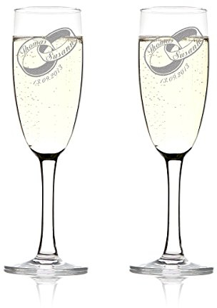 2 Sektgläser mit Gravur von Namen und Datum Prosecco-Gläser, Champagner-Kelche - Geschenk-Set zur Hochzeit - Hochzeitstag für Brautpaar DIY