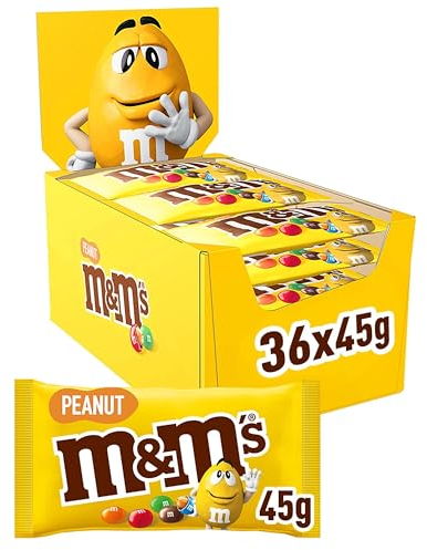 M&M'S PEANUT - Bonbons Chocolat au Lait & Cacahuètes - 36 x 45g Sachets de Chocolats - Grand format - 1,620kg