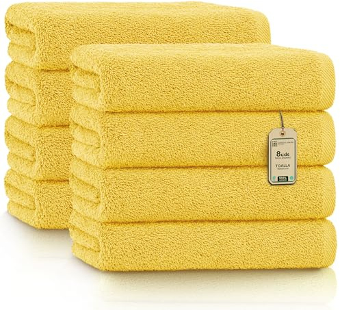 Green Mark Toallas – Juego de 8 Piezas – 100% Algodón, Suaves y Altamente Absorbentes, Baño, SPA y Gimnasio, 50 × 100 cm, Amarillo