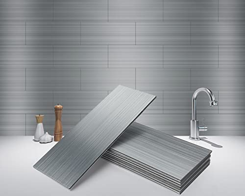Art3d 4 x 12 Peel and Stick Stainless Steel Metal Tile for Kitchen, Subway Backsplash (15 Pack)