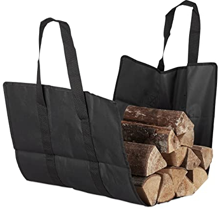 Relaxdays 2X Borsa Portalegna Aperta, in Poliestere, Cesta Portatile per Legna Sacca Pieghevole da Camino, Resistente, Nera