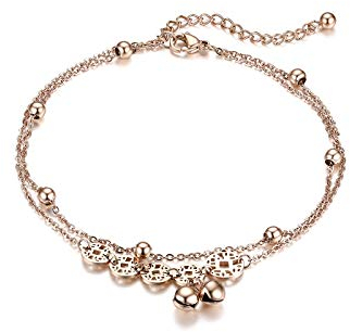 JewelryWe Schmuck Damen Armband Fußkettchen Edelstahl Chinesische Münzen Reichtum Glöckchen Kugel Charmsarmband Armkette Fußkette verstellbar Rosegold