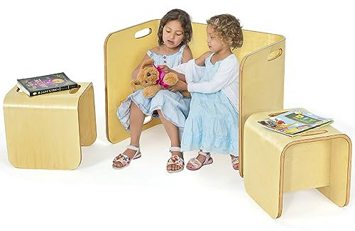 COSTWAY Kindertisch mit 2 Stühlen Birke, multifunktionale 3TLG. Kindersitzgrupppe Holz, Kindermöbel Kinder Lerntisch für Zuhause Schule Kindergarten