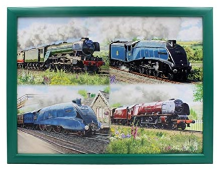 Lesser & Pavey Classic Trains Laptray | Bean Bag Trays With Padded Cushion | Suitable For Drinks, Food, Breakfast & Laptop | Lovely Designed Lap Tray For Home & Office, Green