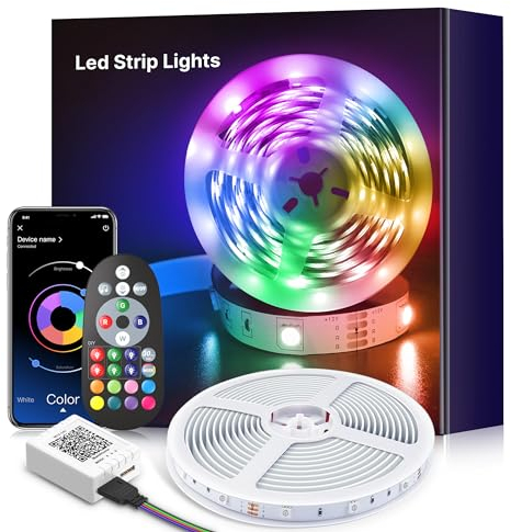 Nallee LED Strip Lights 10M, RGB Color Changing Led Light with IR Remote, Flexible Music Sync Led Light Strips, Ideal for Bedroom Home Bar Party Wedding(1 Roll of 10M)