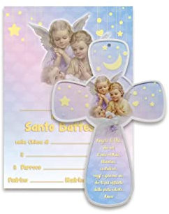 Fratelli Bonella | Croce per Bambini con Attestato Ricordo BATTESIMO in Resina Porcellanata | Made in Italy