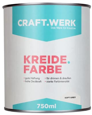 CRAFT.WERK Kreidefarbe für Möbel (750ml, soft grey) ultramatte Chalk Paint Farbe für Holz - Möbelfarbe einfach zu verarbeiten - Möbellack auf Wasserbasis - Made in Germany