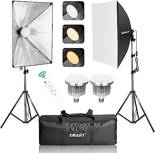 EMART Softbox Set Fotostudio, 50 x 70cm Dimmbare LED Beleuchtung Kit, 85W 3000-6000K Soft Box Lichter Set für YouTube Video, Fotografie, Studio Porträts, Live-Streaming