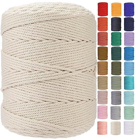 GOHOF Corda macramè da 4 mm x 310 m, in cotone macramè di alta qualità, 4 fili intrecciati in morbido cotone, uno dei materiali più perfetti per l'arte macramè, filo di cotone senza sostanze chimiche