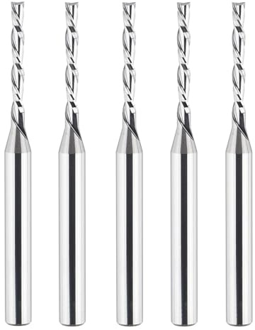 SpeTool 5PCS Carbide 1/8 Cutting Diameter Router Bits 1/4 Shank, Spiral Downcut CNC Router Bit Set Plunge Mortising Slot Cutting Woodworking Tool