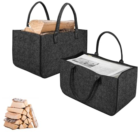 CEEDIR 2 stycken filtväskor, shoppingkorg, förtjockad 5 mm vedväska med bärhandtag, filtväskor, shoppingväska, filtväska, vedkorg, filt för ved, tidningar, trä 50 x 25 cm (mörkgrå)