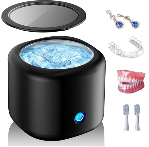 Ultrasonic Dental Cleaner for Retainer, Dentures, Invisalign, Mouth Guard, Whitening Trays, 43kHz 180ML Portable Ultrasonic Aligner Cleaner for Home and Travel Use