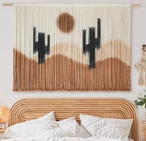 Large Macrame Wall Hanging Macrame Wall Decor 57 W x 35 L Desert Cactus Tie-Dye Large Boho Yarn Wall Decor Scale Wall Art Home Decor