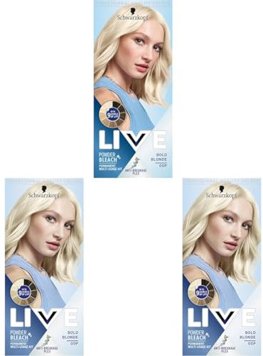 Live Schwarzkopf LIVE Powder Bleach Bold Blonde Permanent Hair Dye, Lifts Up to 9 Levels, Plex Technology, 00P, 157.0 gram (Pack of 3)