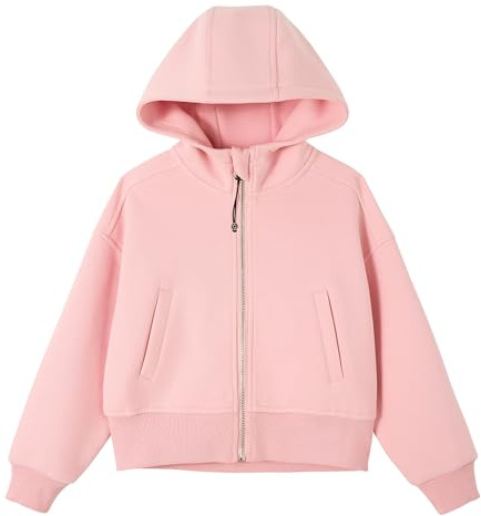 Rolanko Ragazze Felpa con Cappuccio con Cerniera, Cotone Giacca con Cappuccio a Maniche Lunghe Felpa con Tasche per Bambina, Rosa, 11-12 Anni, 160