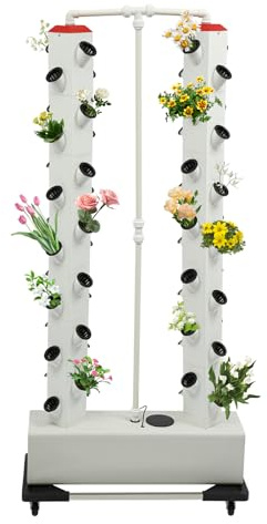 Begoniape Sistema hidropónico de 56 agujeros, kit de cultivo hidropónico con bomba de agua, sistema de cultivo hidropónico interior/exterior con ruedas, esponja de cultivo, bandejas de siembra,