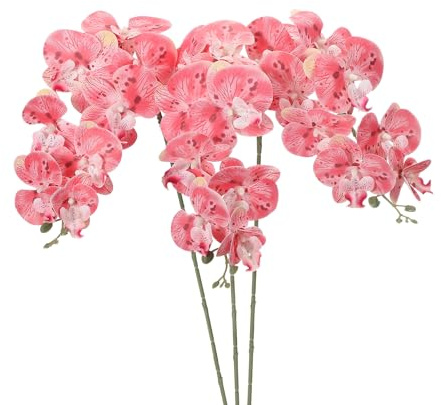 PATIKIL Steli Di Orchidea Artificiale Confezione Da Con Fiori Finti Phalaenopsis Fiori Finti Orchidea Ramo Con Effetto Reale Per Vasi Decorazioni Casa Matrimonio, Rosso Rosa.