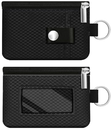 CCUMI Minimalist RFID Blocking Small Wallet with ID Window,WaterResistant Zip Id Case Wallet with Lanyard Keychain for Cards,Cash,Travel,Women,Men, Black, 4.53 x 2.76 x 0.39