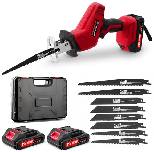 Sararoom Cordless Reciprocating Saw, 21V 0-4000 RPM Variable Speed Reciprocating Saw with 2x2000mAh Batteries & Fast Charger, Electric Saw with 8 Saw Blades for PVC Wood Metal Cuting