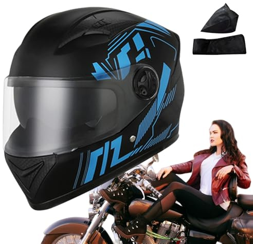 Motorcycle Helmets, 54-61cm Full Face Helmet, Bike Helmets, Road Racing Bike Helmet, Breathable Full Face Motorcycle Street Helmets, Shockproof Baseball Cap Blue