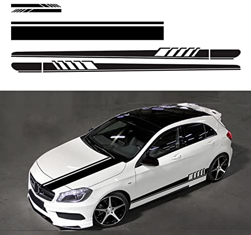 BLAJR Juego de 5 pegatinas de vinilo para coche, diseño de rayas de carreras, decoración para espejo retrovisor, capó, puerta, universal, para coche, SUV, camión (negro)