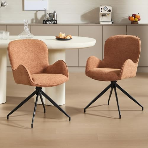 chairus Lot de 2 Chaise Pivotante Salle à Manger en Chenille, Fauteuil Pivotante à 360°pour Salon Chambre, Chaises de Cuisine avec Pieds en Métal, Marron-2