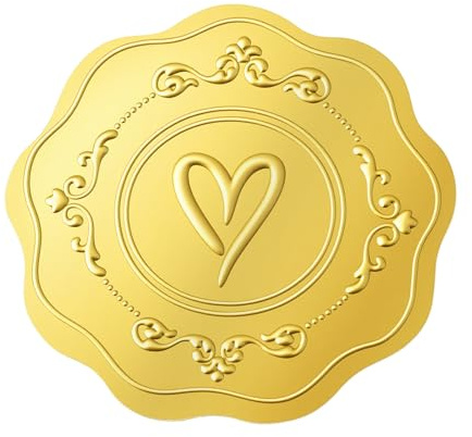120 Pcs Gold Stickers, Self Adhesive Heart Wax Seal Stickers, Embossed Envelope Sticker, Wedding Sticker for Invitations, Halloween, Christmas Greeting Cards, Party Favors | Gold Foil Sticker Heart Wax Seal Sticker for Wedding Invitations, Halloween, Christmas Greeting Cards, Party Favors