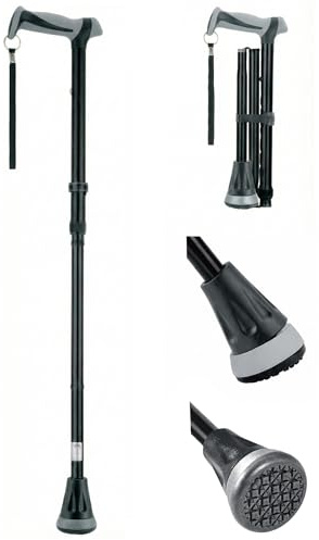 Life All-Terrain Walking Stick with Ergonomic Palm-Comfort Handle, Adjustable & Foldable Lightweight Cane with Pivoting Shock-Absorbing Non-Slip Base, Balance & Mobility Support for Men & Women