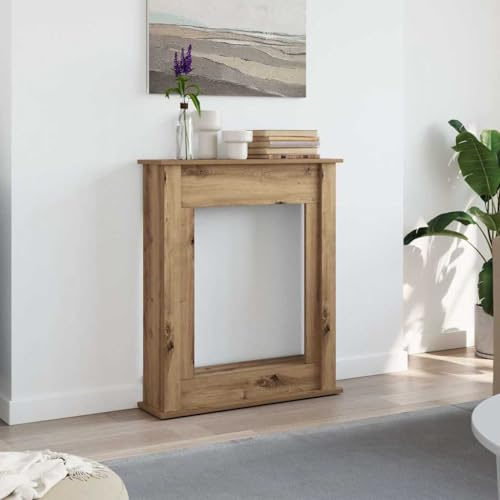 LoogCape Kaminkant, artisan-ek 75 x 20 x 87,5 cm, trämaterial, dekorativ kaminkonsol för LED-eldstäder, eldstad, vedförvaring, ugnstillbehör och tillbehör för vedspis