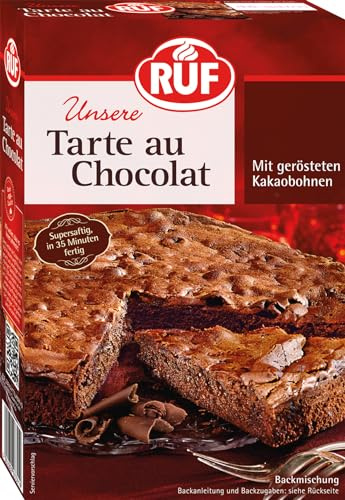 RUF Tarte au Chocolat, Backmischung für eine französische Schokoladen-Tarte aus der Springform, Schoko-Kuchen mit gerösteten Kakao-Bohnen