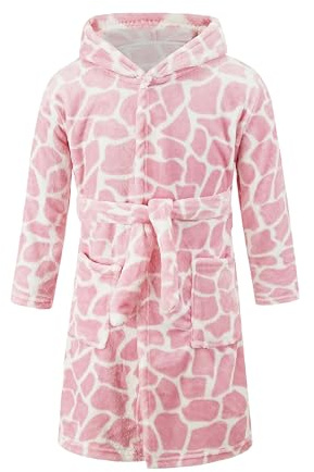 JZLPIN Children's Bathrobe Kids Hoodie Robes Flannel Pajamas Dressing Gown for Boys Girls Pink 2 Years