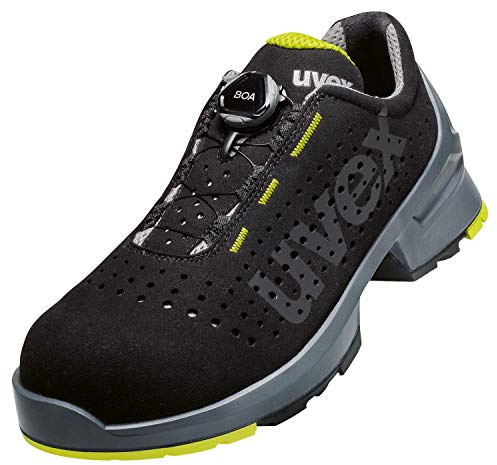 Uvex 1 BOA Safety Shoes S1 SRC, Low Shoes, Lightweight Work Shoes for Men and Women, Black/Lime, Lime black, 8 UK
