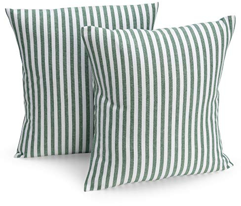 FILU Kissenbezug 40 x 40 cm 2er Pack (Farbe wählbar) Dunkelgrün/Weiß gestreift - Kissenhülle, Kissen, Sofakissen, Dekokissen, Sitzkissen, 100% Baumwolle, Deko für jeden Raum, Garten und Terrasse
