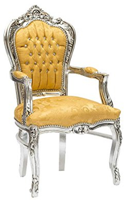 Luxuriöser Barocksessel aus Holz, Blattsilber, Stoff Gold