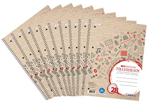 Landré Collegeblock A4 Recycling, kariert, 80 Blatt, rot, 10 Stück