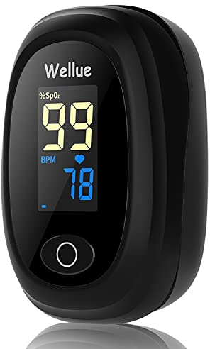 Wellue Pulse Oximeter, Blood Oxygen Monitor Finger, Fingertip Pulse Oximeter for Adult Child Kids, SP O2 PI Level and Heart Rate Monitor, Batteries included, Black