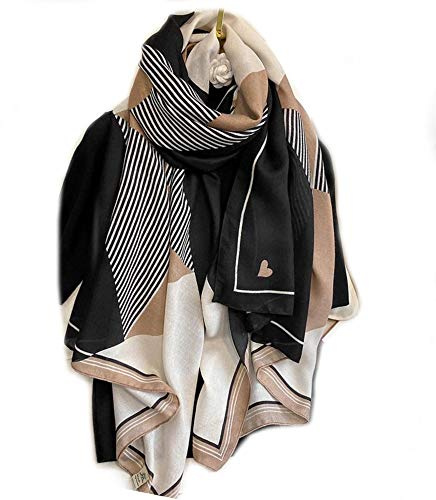 Brillabenny Pashmina Sciarpa Primaverile Donna in Viscosa, leggera morbida estiva foulard viscosa luxury scarf (NERA BEIGE 2)