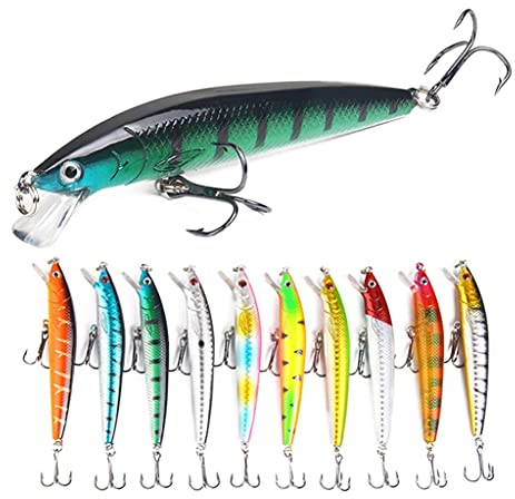 FNAPE Angelköder 10er Set, 10CM 7.5G Kunstköder Raubfisch Raubfischköder Oberflächenköder Swimbait Wobbler Köder Rotierender Schwimmköder Süßwasser Salzwasser Barsch Forelle Hecht Zander