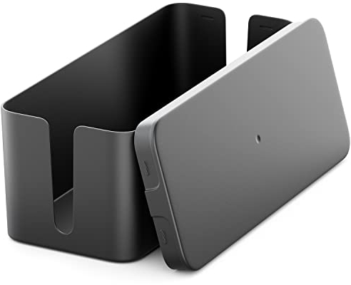 deleyCON Kabelmanagement Box Kabel Organizer Box Kabelkasten 32,7cm x 13,5cm x 12,5cm Robuster Kunststoff 2 Seitliche Kabelführungen Schutz und Sicherheit Schwarz