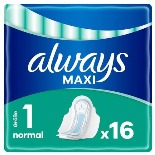 Always Maxi Binden Damen Gr. 1, Normal (16 Damenbinden mit Flügeln) weich und super saugfähig, geruchsneutralisierend und Auslaufschutz