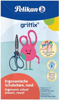 Pelikan, Griffix forbici con impugnatura ergonomica per destrimani, sicure per i bambini, comode e resistenti