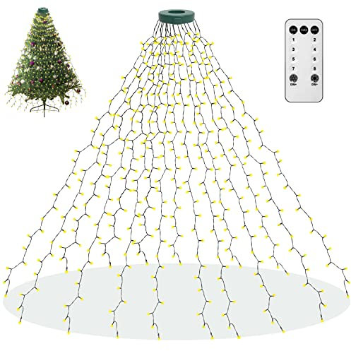 aneeway Christmas Tree Lights Fairy Lights 6.6FT x 16Line 400LEDs String Light Mains Powered Waterproof with Remote & Timer 8 Modes for Outside Indoor Party Xmas Tree Decorations Warm White