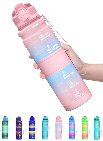 Coolfel Borraccia 1 litro/500ml, Bottiglia d'acqua Motivazionale con Segni di Tempo, Borraccia Palestra A Prova di Perdita senza BPA Plastica per Bambini, Scuola, Ciclismo Sportiva, Sport