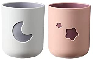 Rabyleo Two-Color Lucky Pair Cup Bathroom Toothbrush Cup Household Cartoon Star Moon Water Cup (Pink & White)