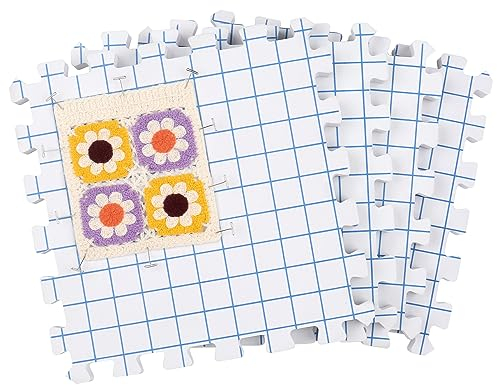 Coopay Spannmatten mit Raster, Matten zum Spannen 4 Pack mit 100pcs T-Nadeln für Stricken Häkeln Spitze, Extra Dicke Ineinandergreifende Blockiermatten 28 cm Granny Square Spannen Schaumstoff Groß