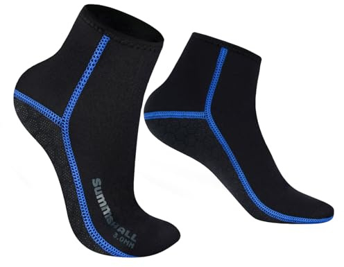 Summshall Calcetines de neopreno para mantener el calor, calcetines de neopreno de 3 mm para hombre y mujer, Blue-short, M/EUR39-40